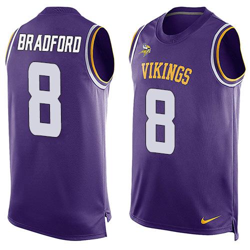 Nike Vikings #8 Sam Bradford Purple Team Color Men's Stitched NFL Limited Tank Top Jersey - Click Image to Close